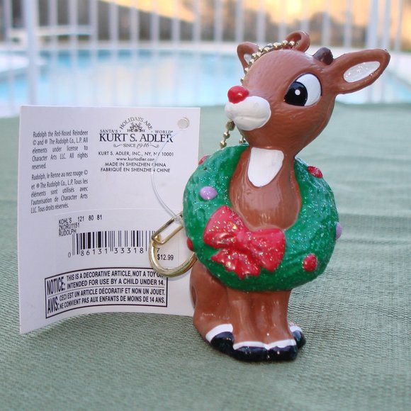 Rudolph the Red Nosed Reindeer Key Chain Christmas Ornament - Picture 1 of 7